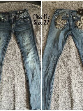 Miss Me Blue Embellished Fleur-de-Lis Skinny Jeans